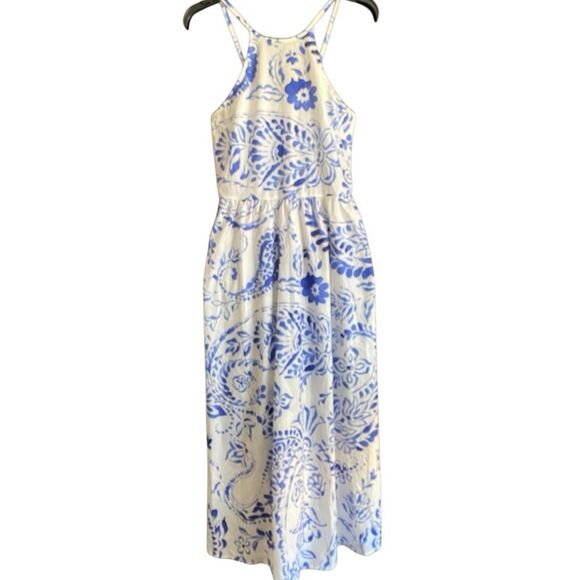 Woman’s Blue/White Sleeveless Floral Print Midi Dress. Size Small - Picture 1 of 5
